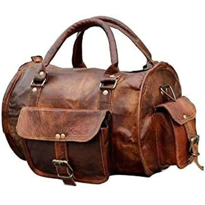 Leather Genuine Vintage Men’s Duffel Sports Gym, Travel, Carry-on Luggage Bag, Rich Brown