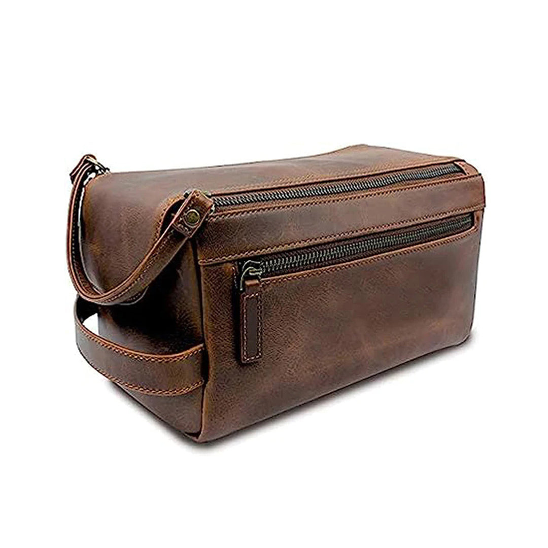 Men's Toiletry Bag, Travel Toiletry Bag for Men, Large Leather Dope Kit for Men, Shaving Bag for Travel Accessories, Large Men's Toiletries Bathroom Organizer, Shaving kit, Dopp kit(Brown)