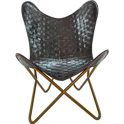 Leather Living Room Chairs-Butterfly Chair Brown Leather Butterfly Chair-Handmade with Powder Coated Folding Iron Frame (Cover with Folding Frame) (Golden Iron Frame)