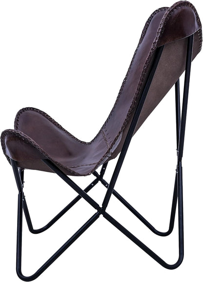 Leather Butterfly Chair - Genuine Leather I Handmade, Accent Arm Chair Iron Frame I Lounge Chair I Comfortable Recliner I Hand-Stitching Industrial Effect