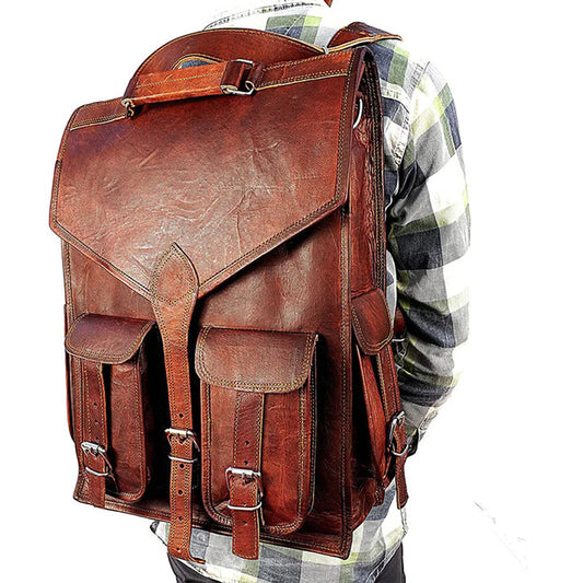 Vintage leather backpack Laptop Messenger Lightweight Rusksack Sling Bag Men Brown