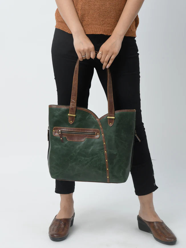 Riley Classic Green Carryall Leather Tote Bag