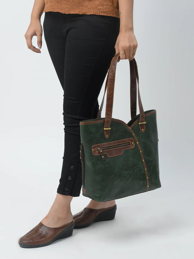 Riley Classic Green Carryall Leather Tote Bag