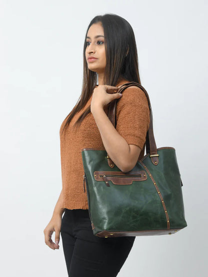 Riley Classic Green Carryall Leather Tote Bag