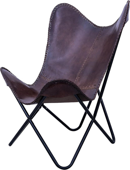 Leather Butterfly Chair - Genuine Leather I Handmade, Accent Arm Chair Iron Frame I Lounge Chair I Comfortable Recliner I Hand-Stitching Industrial Effect