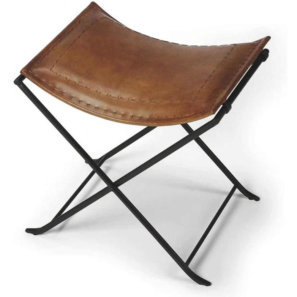 Shy Shy Leather Classical Side Stich Stool Bench (Brown)