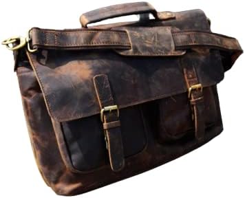 16 Inch Buffalo Leather Briefcase Laptop Messenger Bag Office Briefcase College Bag for Men and Women