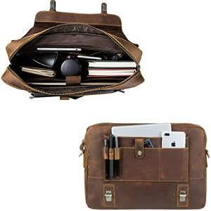 Leather Messenger 15.6 inch Bag Genuine Leather Briefcase for Men Flap over Satchel Leather Messenger Laptop Bag