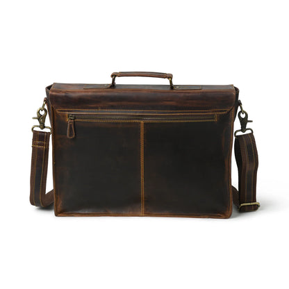 Rajeriya Leather Messenger Bag 18 Inch Laptop Bag for Men & Women, Retro Buffalo Hunter Leather Briefcase, Durable Office & College Use, Rich Brown