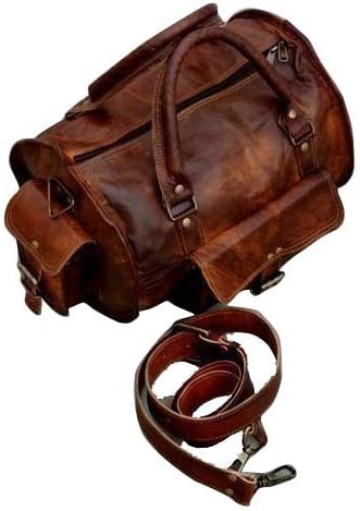 Leather Genuine Vintage Men’s Duffel Sports Gym, Travel, Carry-on Luggage Bag, Rich Brown