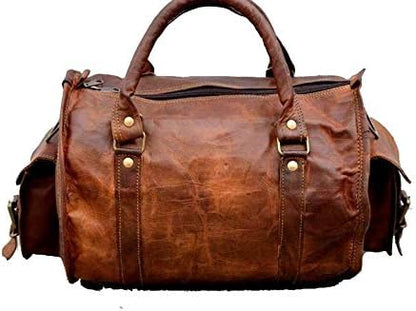 Leather Genuine Vintage Men’s Duffel Sports Gym, Travel, Carry-on Luggage Bag, Rich Brown