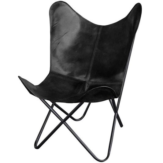 Leather Butterfly Chair Black Living Room Chair Accent Chairs armless Chair Leather Chair with Black Metal Base (Iron Frame with Black Cover)