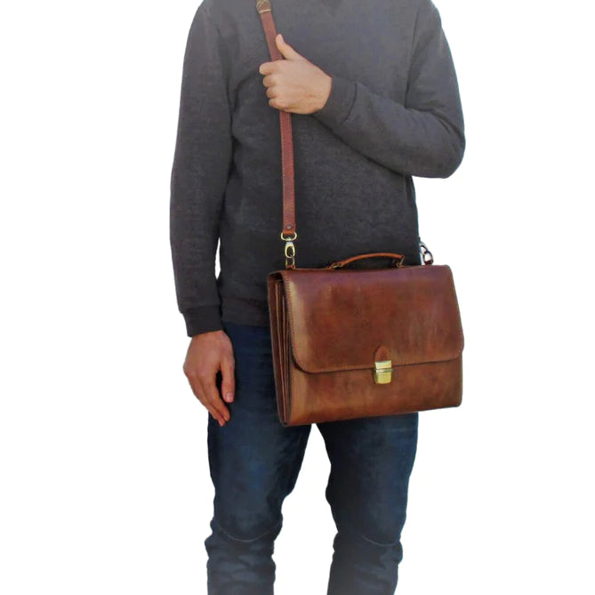 Premium Leather Hopkins Attache Case Leather messenger bag