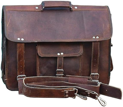 Vintage Computer Leather Laptop Messenger Bags for Men Leather Briefcase Shoulder Bag Men & Women