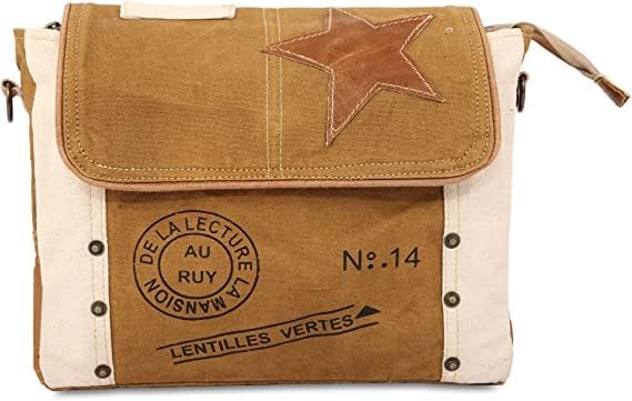 Leather Star Shoulder Bag, Adjustable Handle, Canvas Crossbody Bag