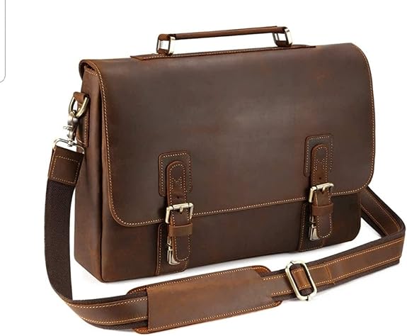 Leather Messenger 15.6 inch Bag Genuine Leather Briefcase for Men Flap over Satchel Leather Messenger Laptop Bag