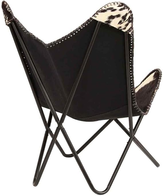 Home Decor Genuine Goat Leather Butterfly Arm Chair with Black/Brown White Hair on Cover (White and Brown with Ross Gold)