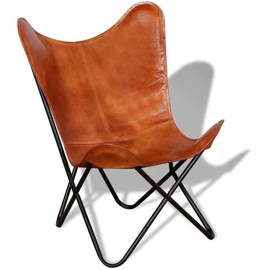 Leather Living Room Chairs-Butterfly Chair Brown Leather Butterfly Chair-Handmade with Powder Coated Folding Iron Frame (Cover with Folding Frame) (Black Frame) (Tan Cover with Black Frame)