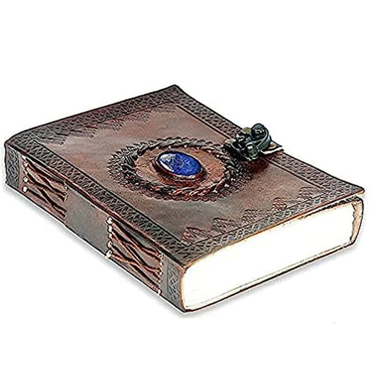 Leather Journal with clasp Gemstone Journal Writing Pad Blank Notebook Handmade Notepad Chakra Journal, Best Present Art Sketchbook Travel Diary To Write Book Of Shadows Refillable Grimoire