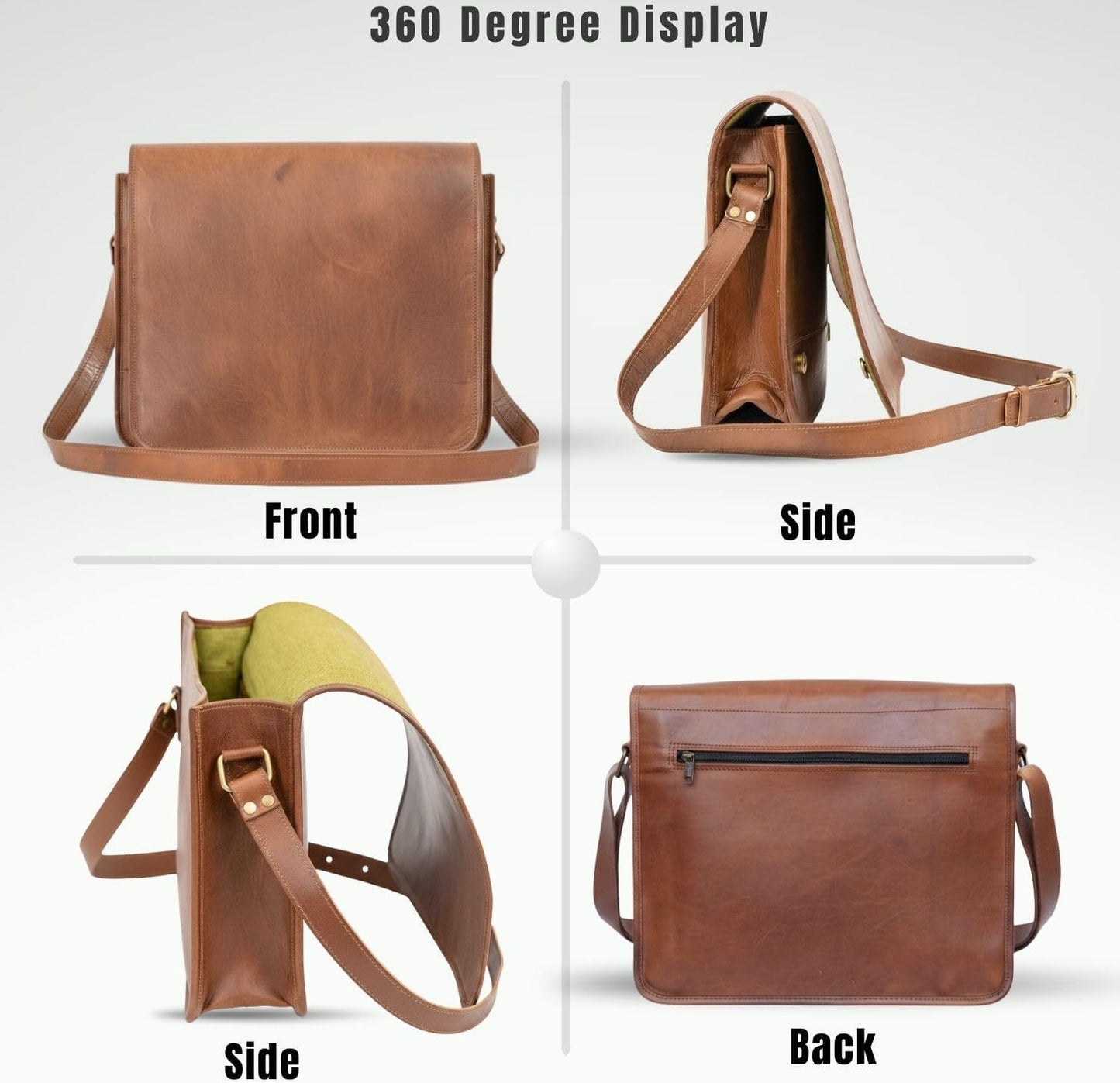 RAJERIYA Leather Laptop Messenger Bag for Men – Full Grain Leather Brown Briefcase Satchel for Work, Office & Travel