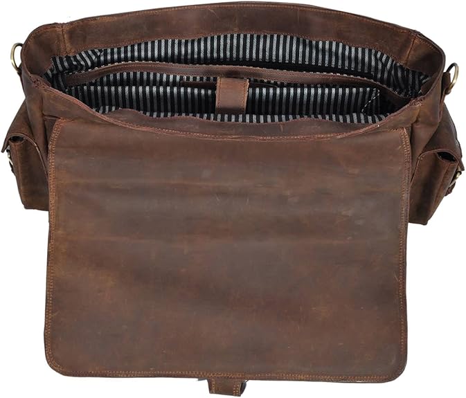 RAJERIYA | Retro Buffalo Hunter Leather Messenger Bag 16 Inch – Laptop Briefcase for Office & College (Fits up to 15.6 Inch) Dark Coffee