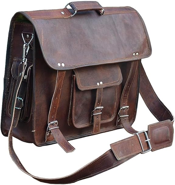 Vintage Computer Leather Laptop Messenger Bags for Men Leather Briefcase Shoulder Bag Men & Women