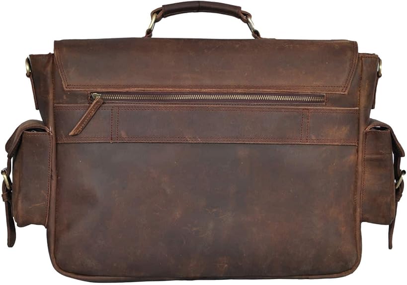 RAJERIYA | Retro Buffalo Hunter Leather Messenger Bag 16 Inch – Laptop Briefcase for Office & College (Fits up to 15.6 Inch) Dark Coffee