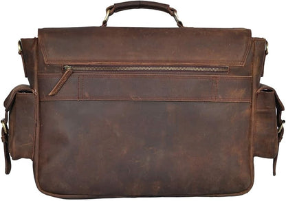 RAJERIYA | Retro Buffalo Hunter Leather Messenger Bag 16 Inch – Laptop Briefcase for Office & College (Fits up to 15.6 Inch) Dark Coffee