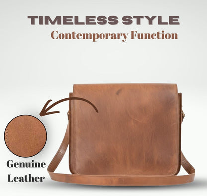 RAJERIYA Leather Laptop Messenger Bag for Men – Full Grain Leather Brown Briefcase Satchel for Work, Office & Travel