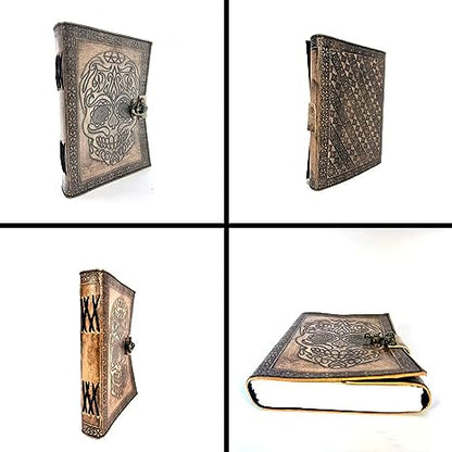 Embossed Leather Bound Daily Notepad for women and men Travel Journals Vintage Handcraft Embossed Skull Antique Diary Notebook 7X5 Inch