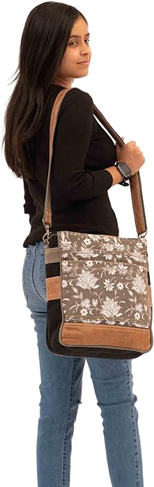 Bags SEL de MER Upcycled Blossom Print Canvas & Leather Shoulder Bag, Canvas Crossbody Bags for Women