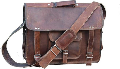 Vintage Computer Leather Laptop Messenger Bags for Men Leather Briefcase Shoulder Bag Men & Women