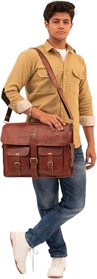 Vintage Leather Laptop Bag for Men Full Grain Large Leather Messenger bag for men with rustic look Best leather briefcase 18 inch