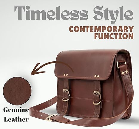 Rajeriya Leather Messenger Bag 10 Inch Vintage Satchel Crossbody for Men & Women, Compact Office & Travel Shoulder Bag, Brown