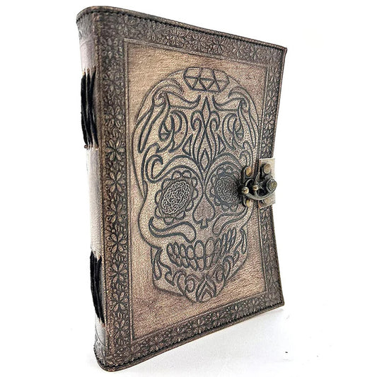 Embossed Leather Bound Daily Notepad for women and men Travel Journals Vintage Handcraft Embossed Skull Antique Diary Notebook 7X5 Inch