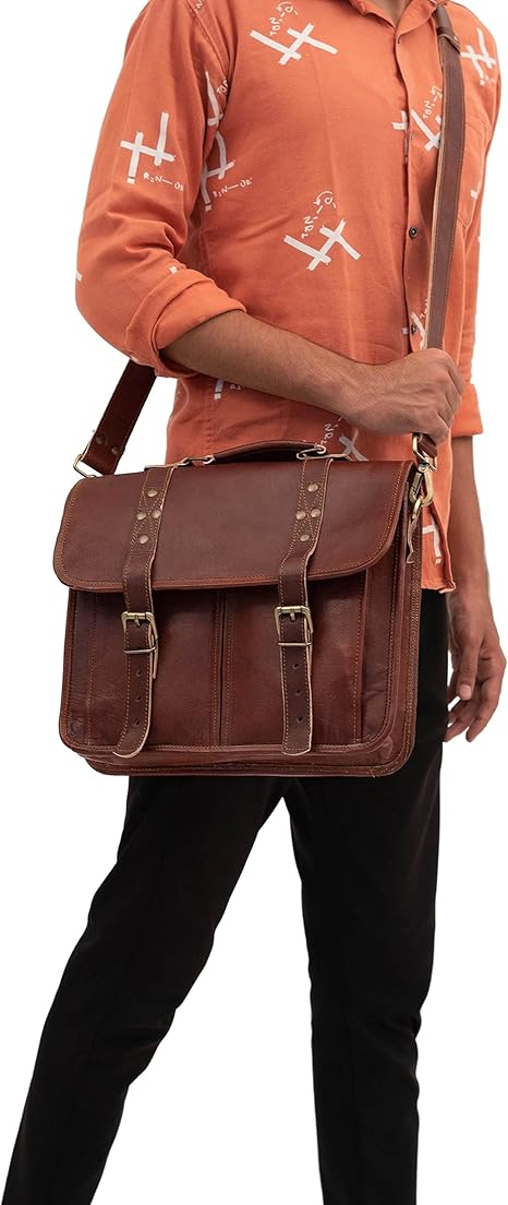 13 Inch Leather Vintage Cross-body Messenger Satchel Bag for Men and Women