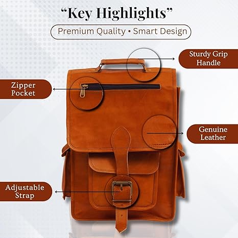 Rajeriya Leather Backpack Messenger Bag, Vintage Lightweight Laptop Rucksack, 16 Inch College & Travel Sling Bag for Men & Women, Brown