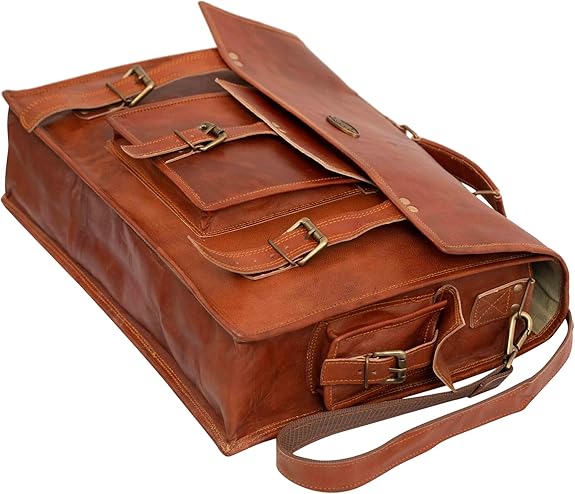 Vintage Leather Laptop Bag for Men Full Grain Large Leather Messenger bag for men with Rustic look Leather briefcase 18 inch