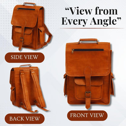 Rajeriya Leather Backpack Messenger Bag, Vintage Lightweight Laptop Rucksack, 16 Inch College & Travel Sling Bag for Men & Women, Brown