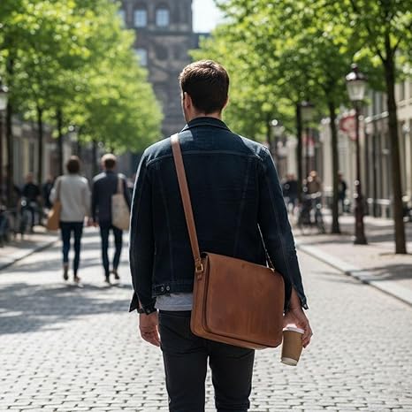 RAJERIYA Leather Laptop Messenger Bag for Men – Full Grain Leather Brown Briefcase Satchel for Work, Office & Travel