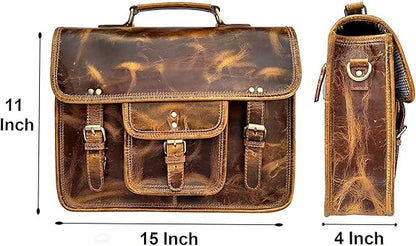 16 inch Large Leather Mens Briefcase Laptop Business Bag, Leather Satchel, Leather Messenger Bag, for him Men