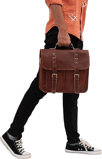 13 Inch Leather Vintage Cross-body Messenger Satchel Bag for Men and Women