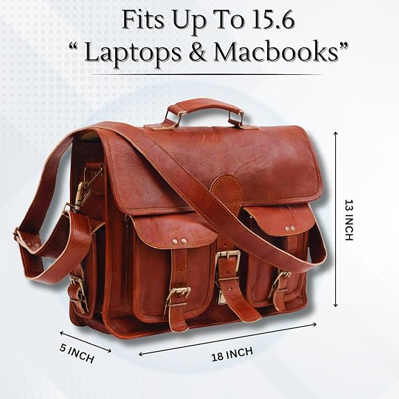 RAJERIYA | Distressed Leather Messenger Bag 18 Inch Vintage Laptop Briefcase Crossbody Shoulder Satchel for Men – Brown