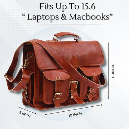 RAJERIYA | Distressed Leather Messenger Bag 18 Inch Vintage Laptop Briefcase Crossbody Shoulder Satchel for Men – Brown