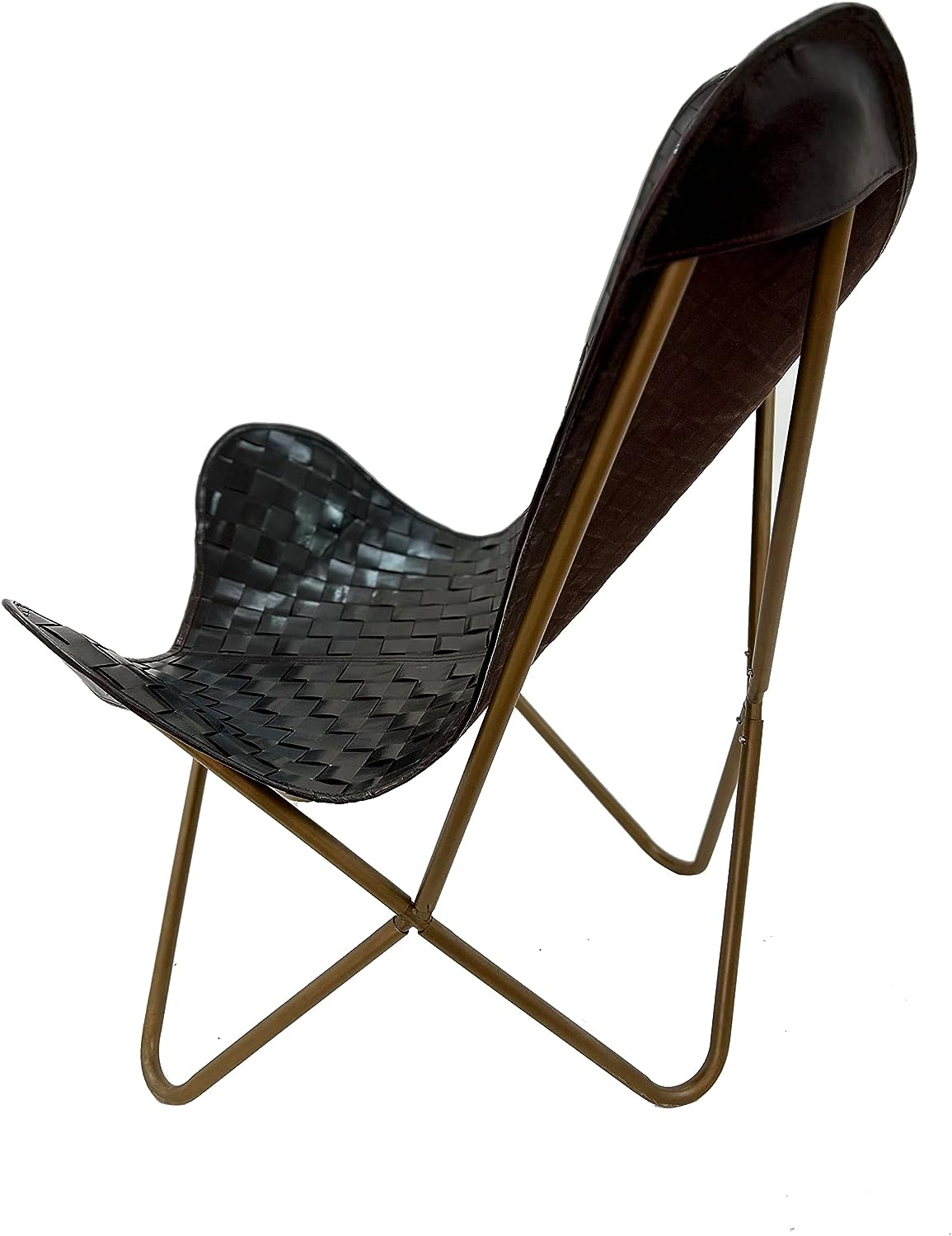 Leather Living Room Chairs-Butterfly Chair Brown Leather Butterfly Chair-Handmade with Powder Coated Folding Iron Frame (Cover with Folding Frame) (Golden Iron Frame)