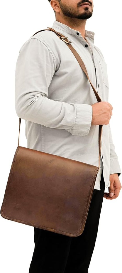 13inch Leather Real Messenger bag for Laptop Briefcase Satchel Men and Women