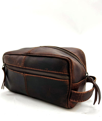 Genuine Buffalo Leather Unisex Toiletry Bag Travel Dopp Kit Grooming and Shaving Kit ~ for Men Women ~ Cosmetic Pouch ~ Bathroom Makeup Case