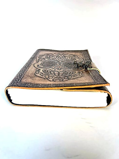 Embossed Leather Bound Daily Notepad for women and men Travel Journals Vintage Handcraft Embossed Skull Antique Diary Notebook 7X5 Inch