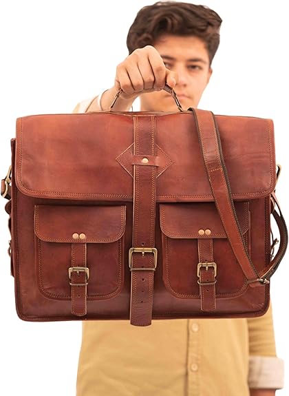 Vintage Leather Laptop Bag for Men Full Grain Large Leather Messenger bag for men with rustic look Best leather briefcase 18 inch