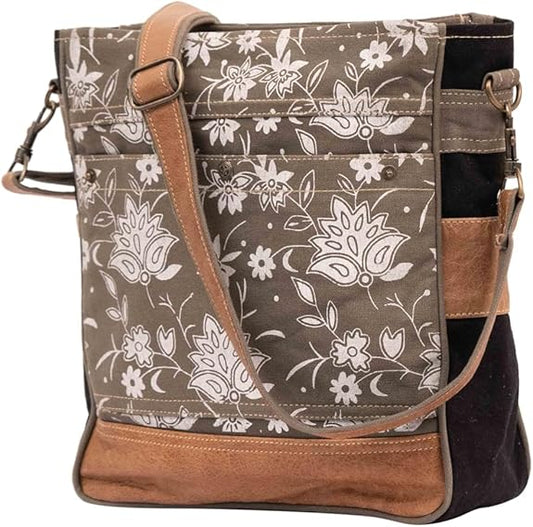 Bags SEL de MER Upcycled Blossom Print Canvas & Leather Shoulder Bag, Canvas Crossbody Bags for Women